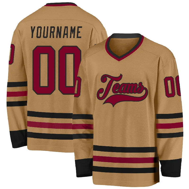 Budget-Friendly Ice Hockey Jerseys for Schools-Custom Old Gold Maroon-Black Hockey Jersey