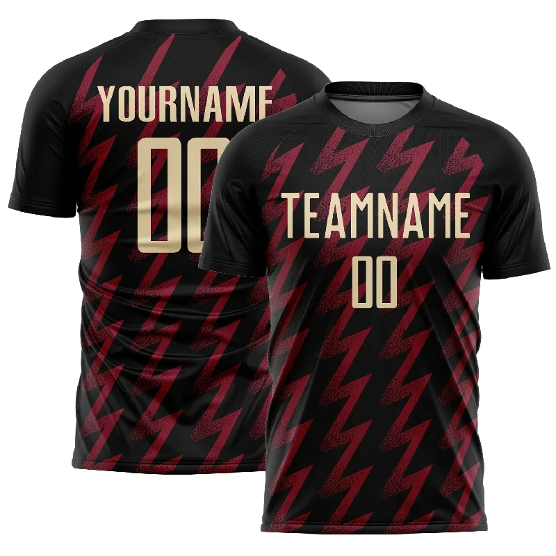 Personalized Soccer Jerseys for Players and Fans-Custom Black Cream-Crimson Zigzag Shape Sublimation Soccer Uniform Jersey