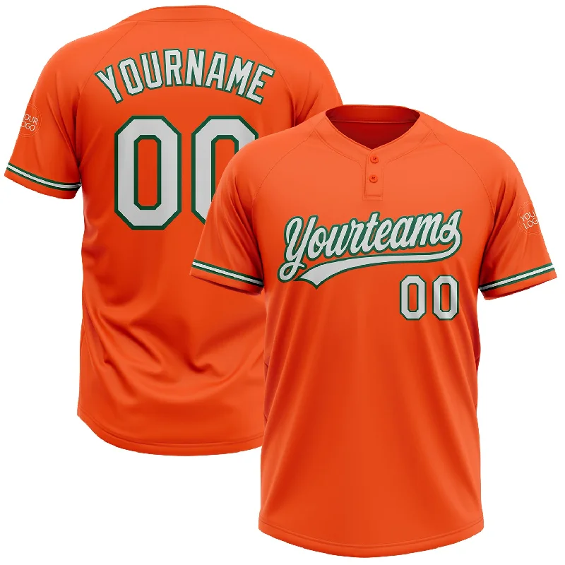 Softball Jerseys with Padded Shoulders for Protection-Custom Orange White-Kelly Green Two-Button Unisex Softball Jersey