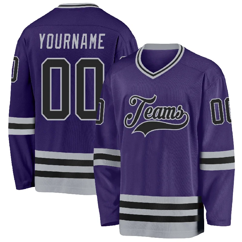 Ice Hockey Jerseys with Full Sleeve Coverage-Custom Purple Black-Gray Hockey Jersey