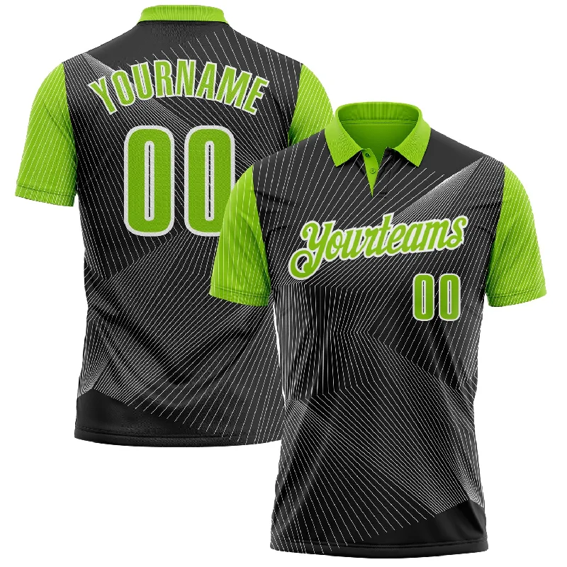 Durable Golf Polo Shirts for Long-Term Play-Custom Black Neon Green-White 3D Bowling Line Performance Polo Shirt