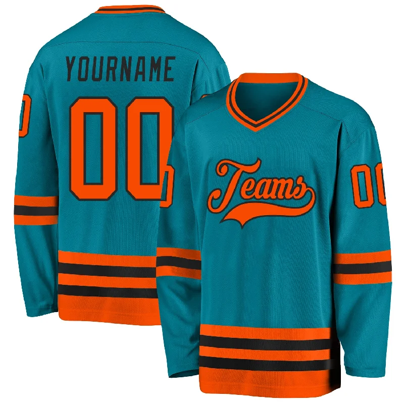 CoolTech Fabric Hockey Jerseys for Heat Relief-Custom Teal Orange-Black Hockey Jersey