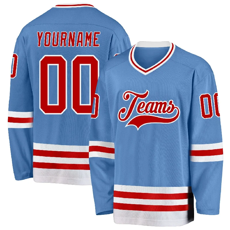 Professional Replica Hockey Jerseys for Collectors-Custom Light Blue Red-White Hockey Jersey