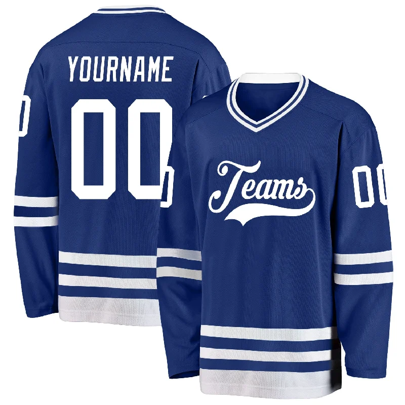 Fully Customizable Hockey Jerseys for Clubs-Custom Royal White Hockey Jersey