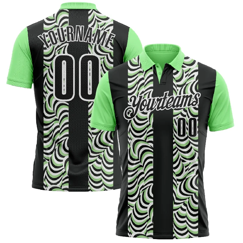 Comfortable Golf Polo Shirts for Everyday Wear-Custom Black Pea Green-White 3D Bowling Geometric Shape Performance Polo Shirt