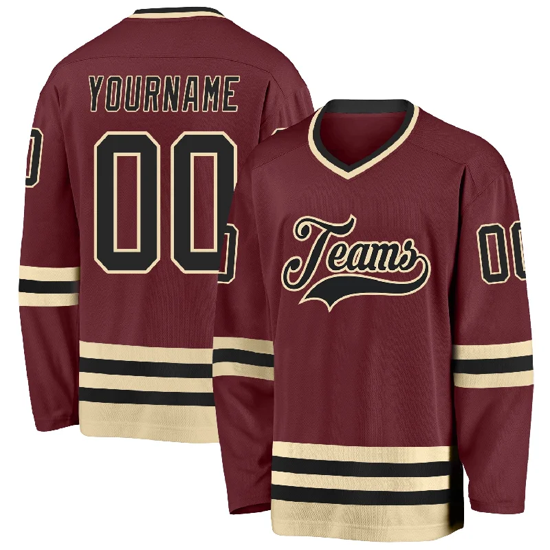 Professional Hockey Jerseys for Competitive Teams-Custom Burgundy Black-Cream Hockey Jersey