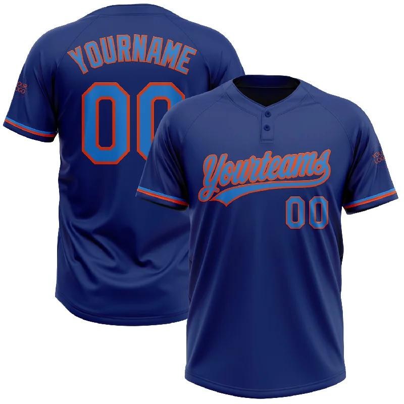 Softball Jerseys with Reinforced Necklines for Durability-Custom Royal Powder Blue-Orange Two-Button Unisex Softball Jersey