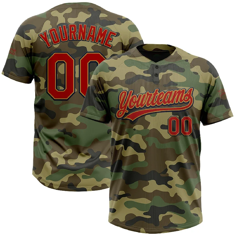 Softball Jerseys for Summer Leagues with Cooling Fabrics-Custom Camo Red Old Gold-Navy Salute To Service Two-Button Unisex Softball Jersey