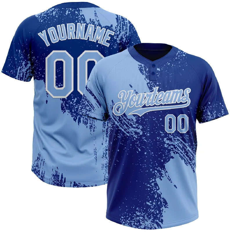 Softball Jerseys with Ribbed Cuffs for Secure Fit-Custom Light Blue Royal-White 3D Pattern Abstract Brush Stroke Two-Button Unisex Softball Jersey