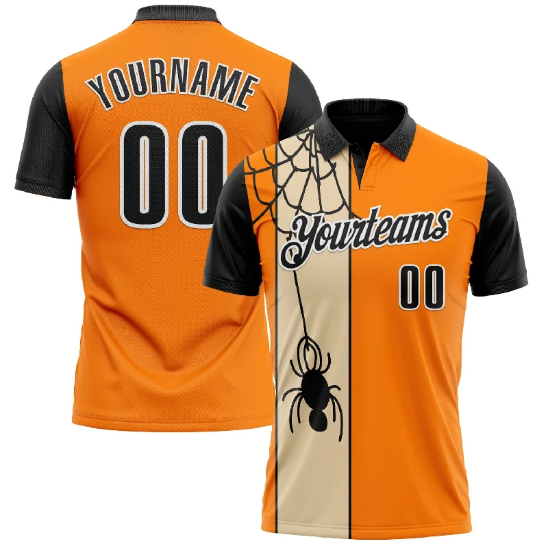 Custom Golf Polo Shirts for Team Spirit Wear-Custom Bay Orange Black-City Cream 3D Bowling Spider Performance Polo Shirt