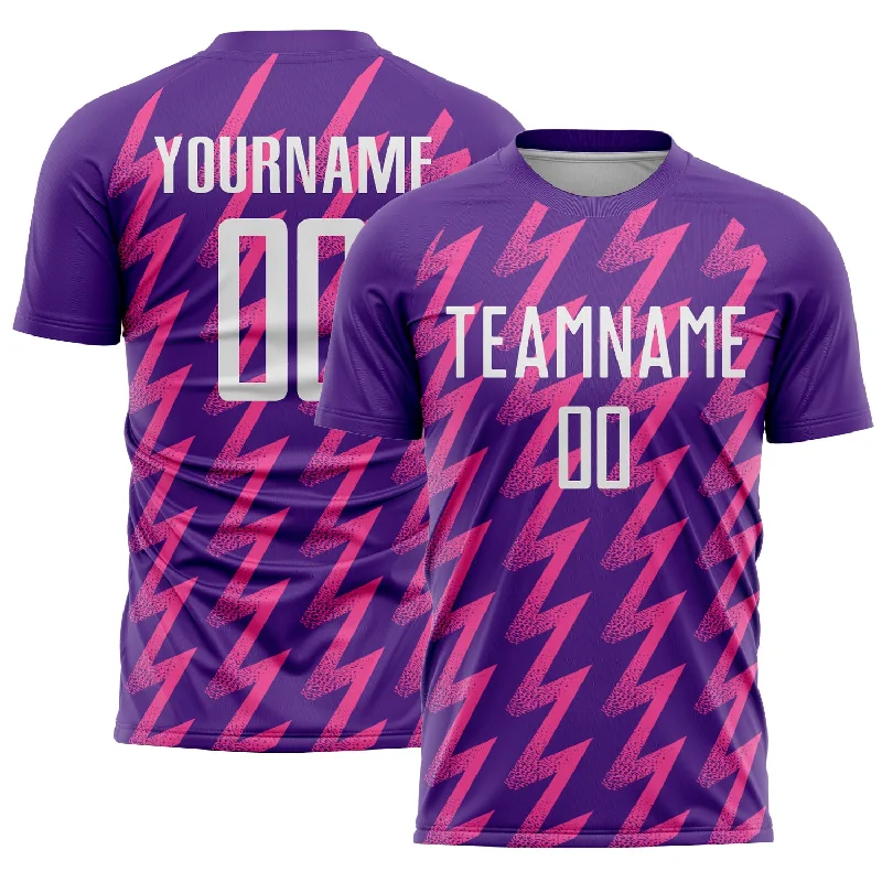 Soccer Jerseys with Durable Fabric for High-Performance Play-Custom Purple White-Pink Zigzag Shape Sublimation Soccer Uniform Jersey