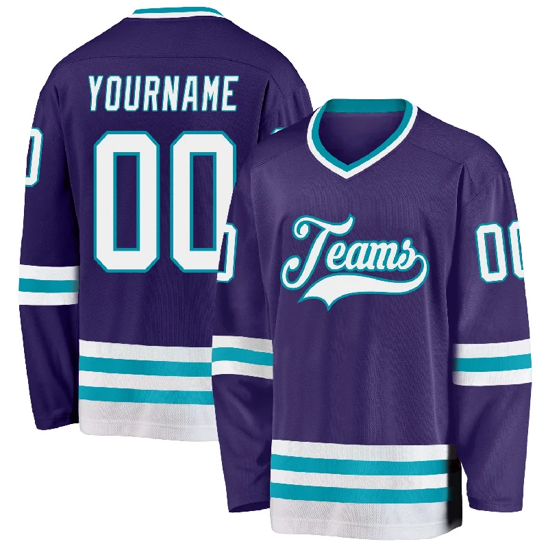 High-Tech Performance Hockey Jerseys for Competitive Play-Custom Purple White-Teal Hockey Jersey