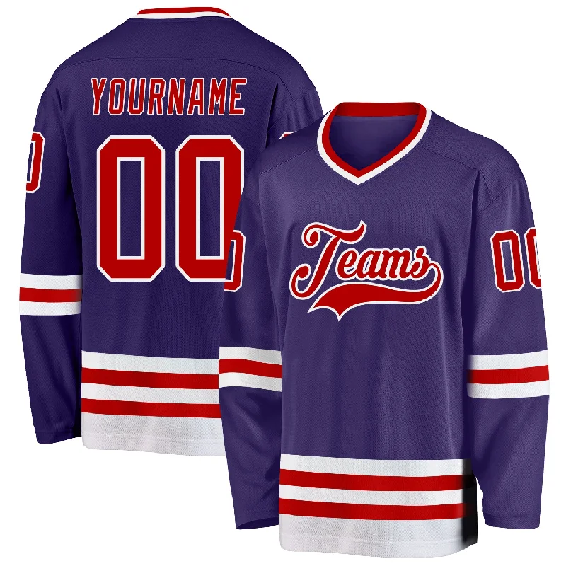 Custom Hockey Jersey for Team Sports-Custom Purple Red-White Hockey Jersey