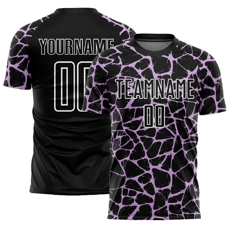 Soccer Jerseys with Lightweight Design for Freedom of Movement-Custom Black Light Purple-White Abstract Network Splash Sublimation Soccer Uniform Jersey