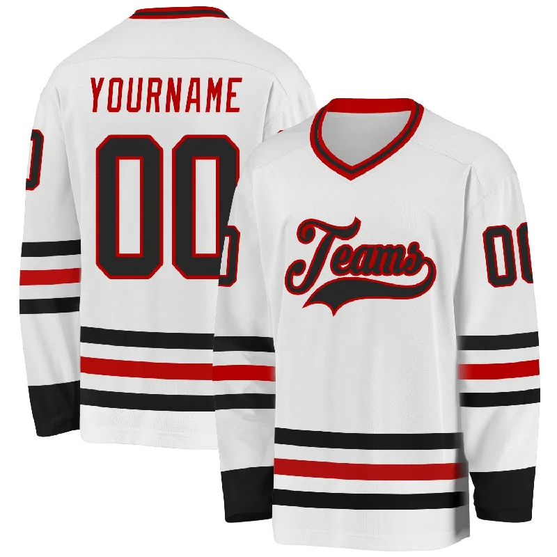 Mesh Hockey Jerseys for Breathable Comfort-Custom White Black-Red Hockey Jersey