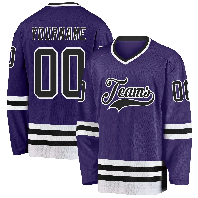 Personalized Hockey Jerseys for Teams-Custom Purple Black-White Hockey Jersey