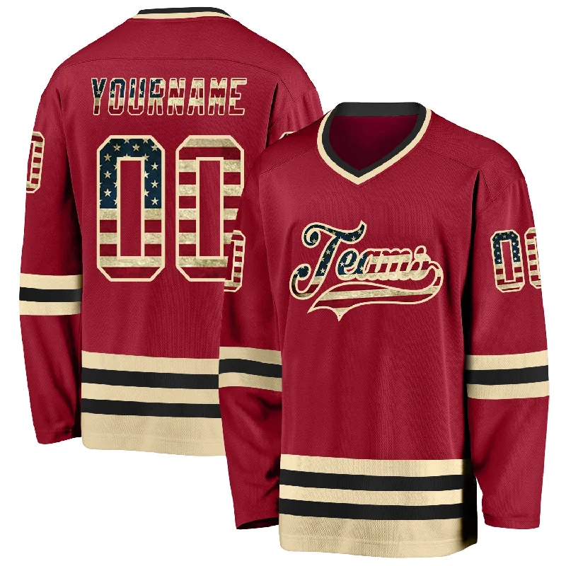 Performance-Focused Hockey Jerseys for Training-Custom Maroon Vintage USA Flag Cream-Black Hockey Jersey