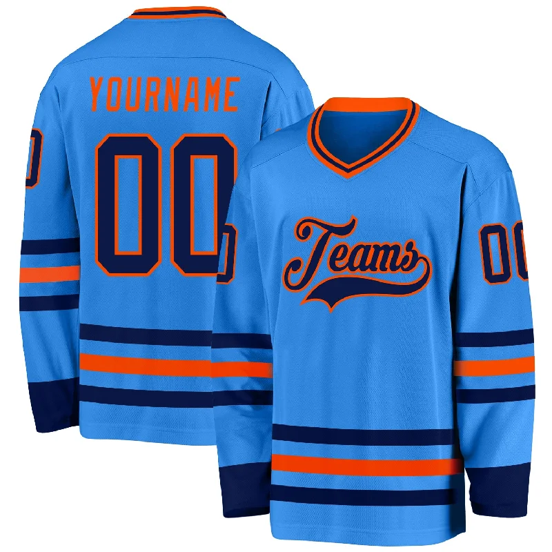 Stylish Hockey Jerseys for Casual Wear-Custom Powder Blue Navy-Orange Hockey Jersey