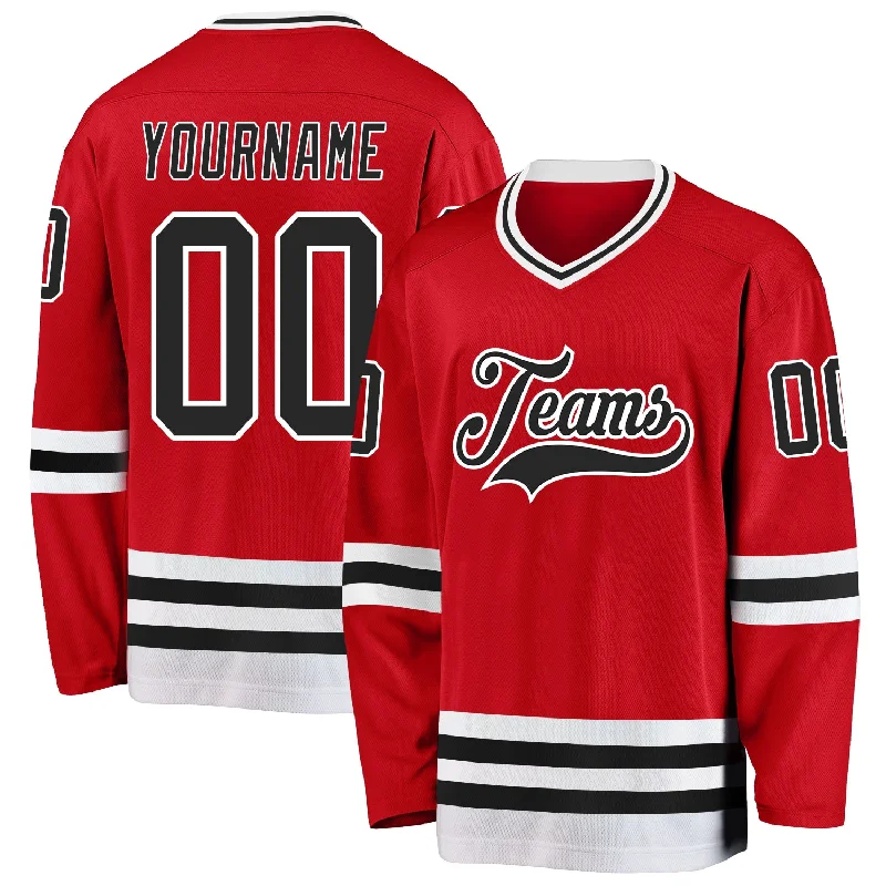 Soft Cotton Hockey Jerseys for All-Day Comfort-Custom Red Black-White Hockey Jersey