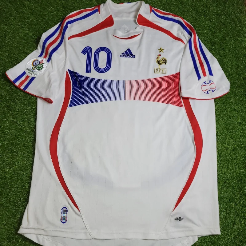 Soccer Jerseys with Custom Team Logos-Zidane France 2006 WORLD CUP FINAL Away Soccer Jersey Shirt L SKU# 740125 AZB001