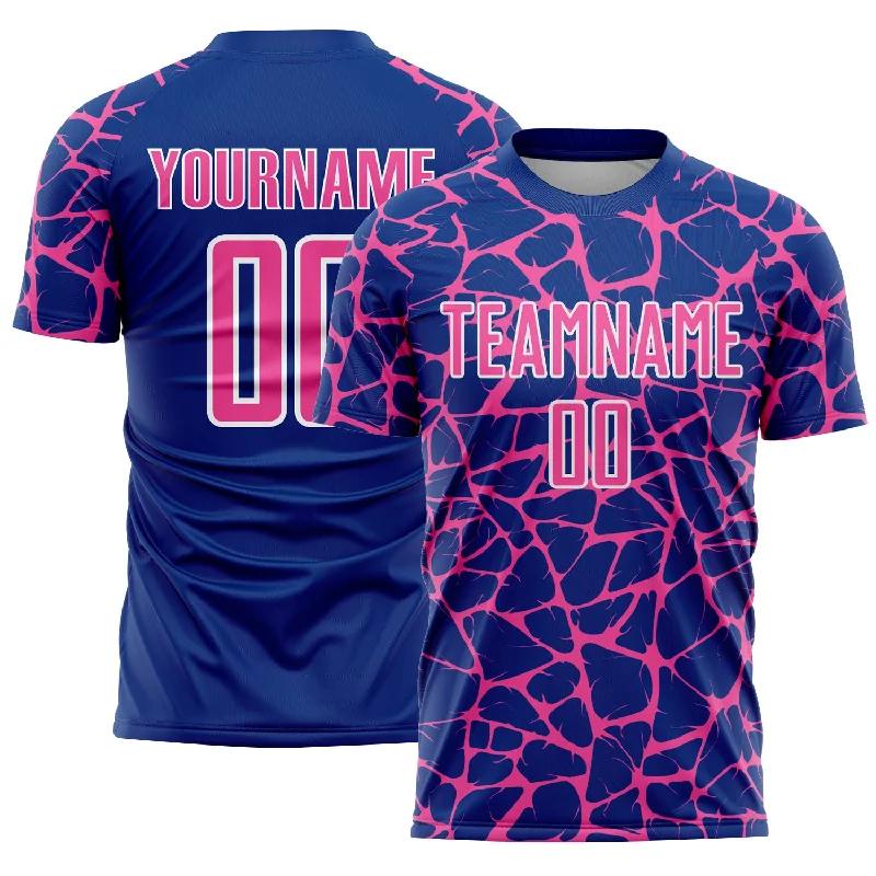 Soccer Jerseys with Ribbed Sleeves for Style and Fit-Custom Royal Pink-White Abstract Network Splash Sublimation Soccer Uniform Jersey