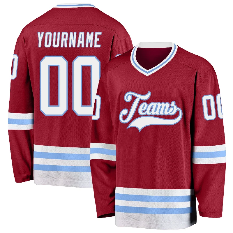 Custom Hockey Jerseys with Your Own Design-Custom Maroon White-Light Blue Hockey Jersey