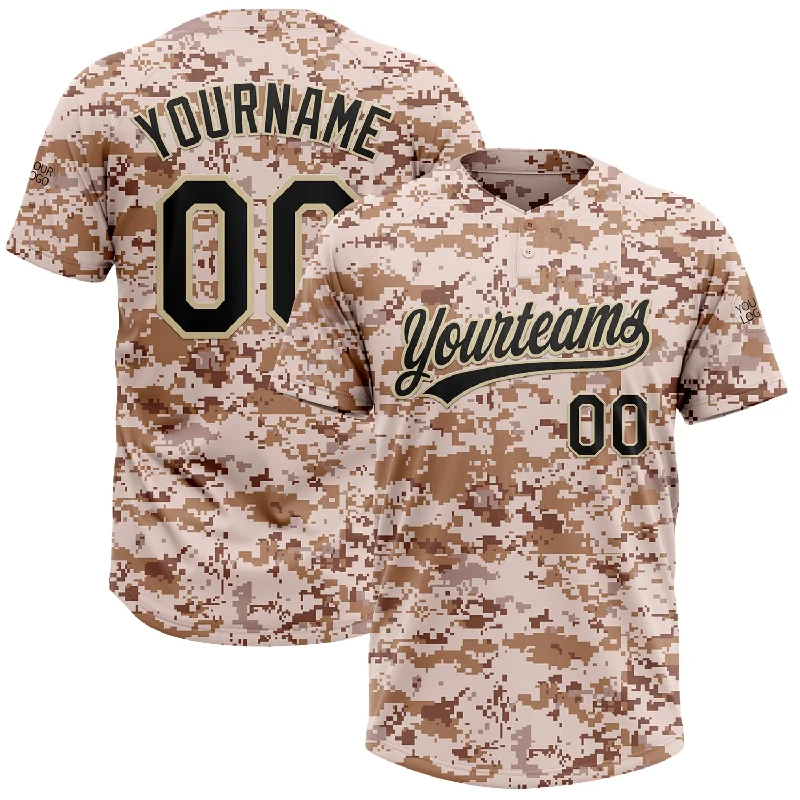 Softball Jerseys for Girls with Feminine Design-Custom Camo Black-Cream Salute To Service Two-Button Unisex Softball Jersey