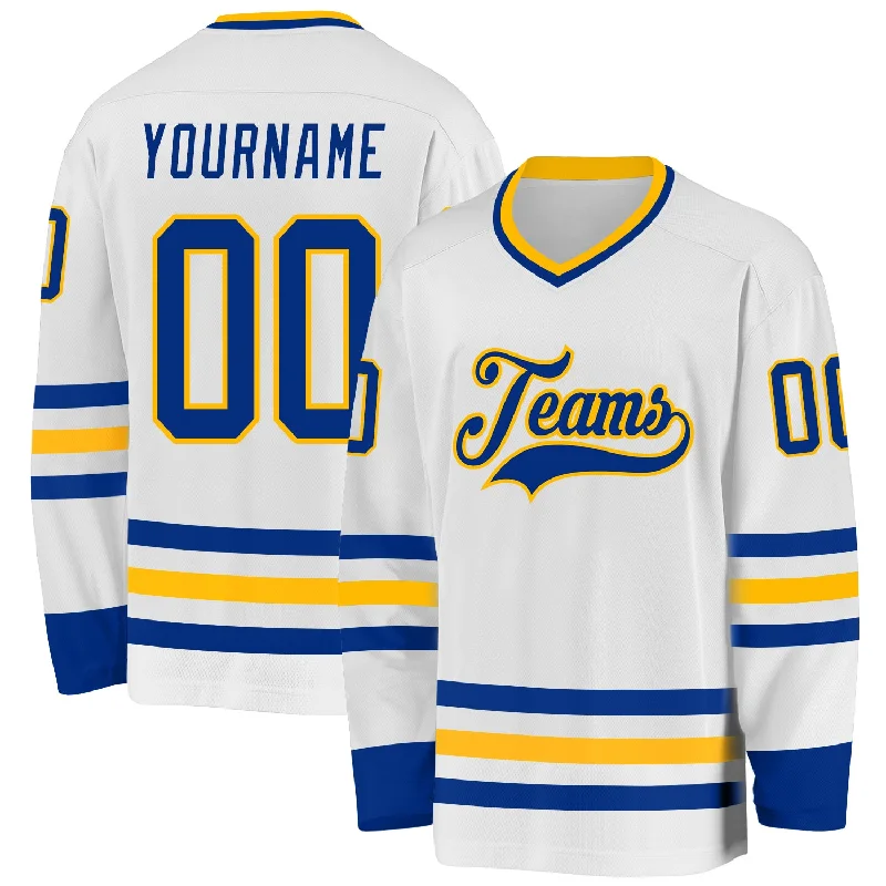 Men's Hockey Jerseys for Professional Teams-Custom White Royal-Gold Hockey Jersey