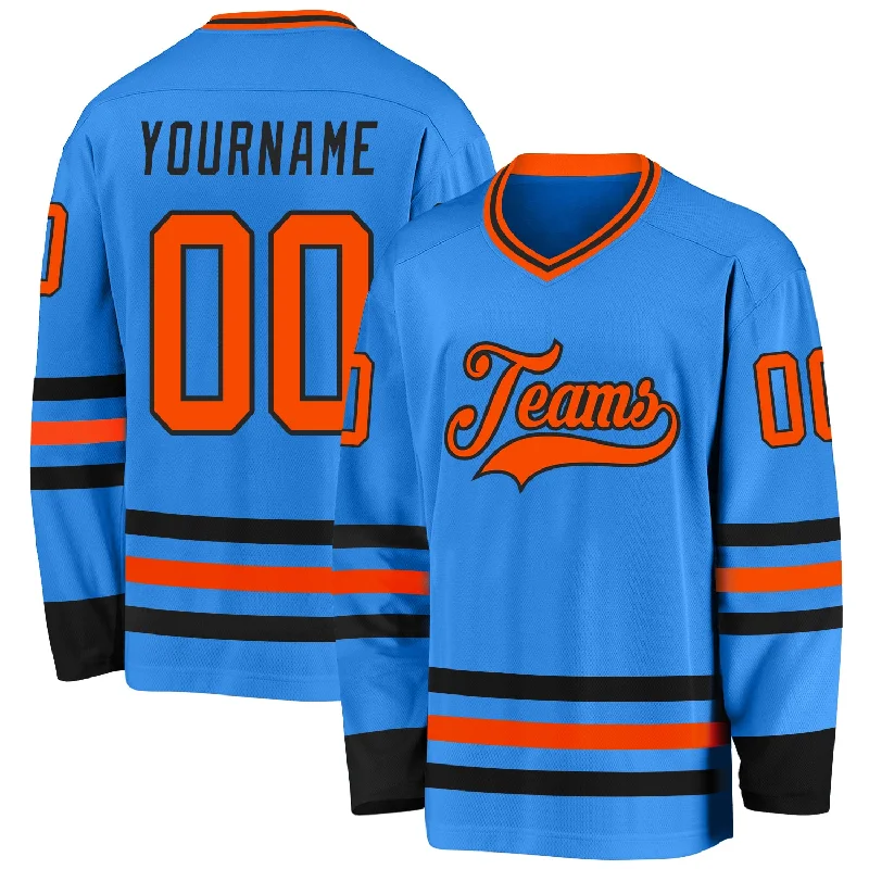 Premium Fabric Hockey Jerseys for Comfort-Custom Powder Blue Orange-Black Hockey Jersey