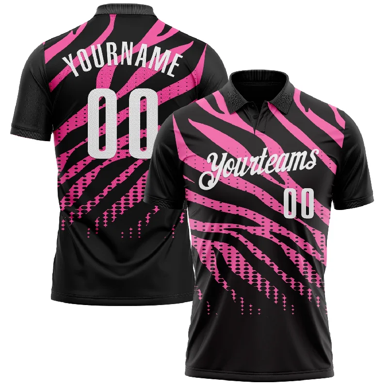 Lightweight Performance Golf Polo Shirts for Tournaments-Custom Black Pink-White 3D Bowling Dot Performance Polo Shirt