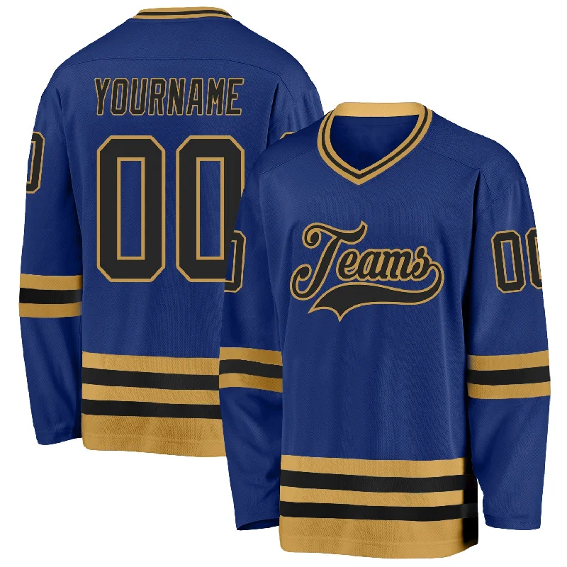 Lightweight Training Hockey Jerseys for Practice-Custom Royal Black-Old Gold Hockey Jersey