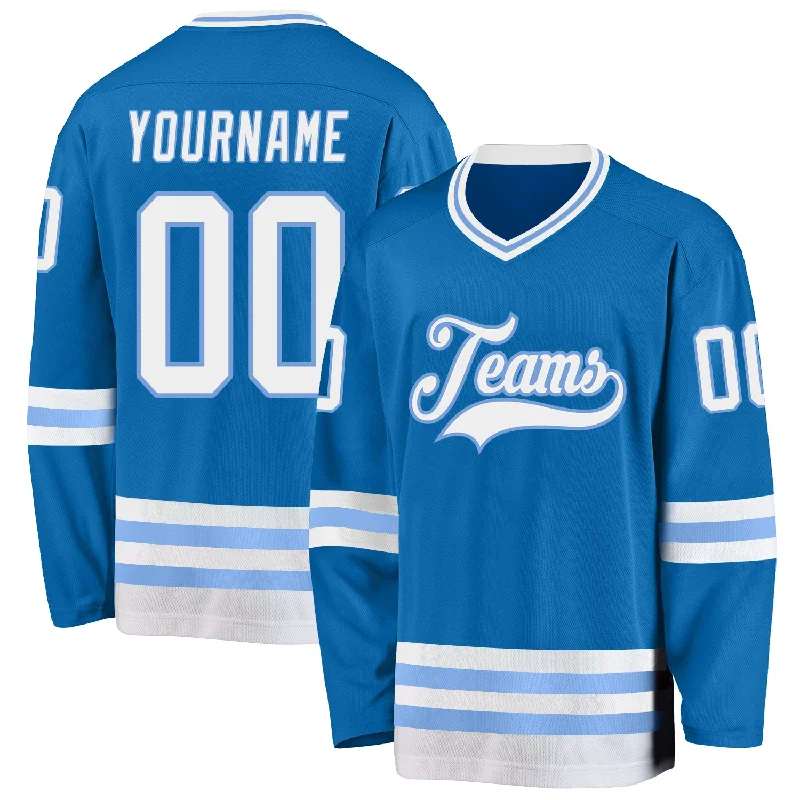 Soft Cotton Hockey Jerseys for All-Day Comfort-Custom Blue White-Light Blue Hockey Jersey