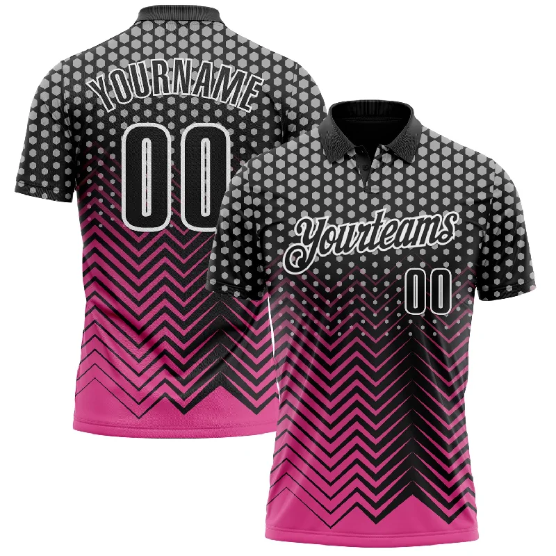 Men’s Golf Polo Shirts with Classic Fit and Design-Custom Black Pink-Gray 3D Bowling Geometric Shape Performance Polo Shirt