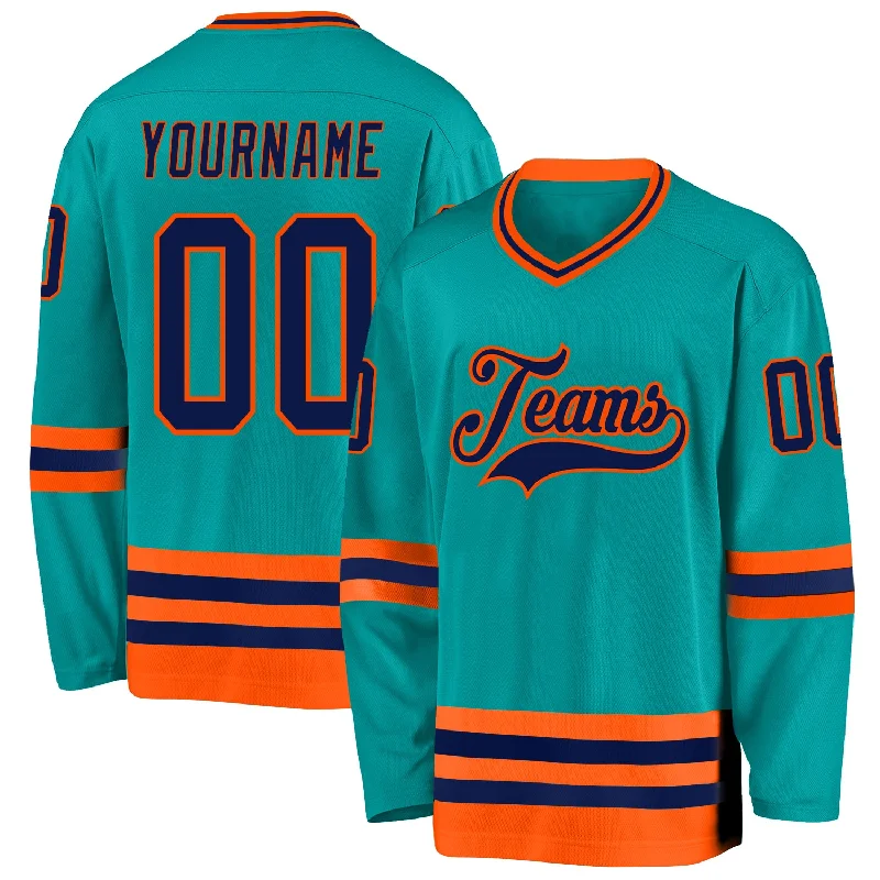 High-Performance Hockey Jerseys for Pro Teams-Custom Aqua Navy-Orange Hockey Jersey