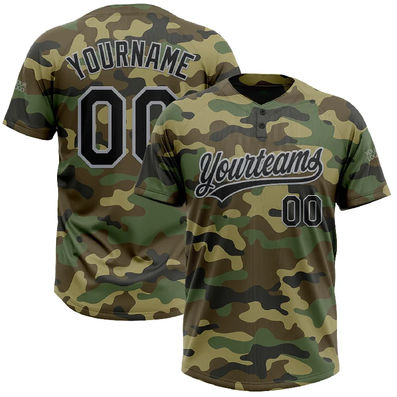 High-Performance Softball Jerseys for Serious Play-Custom Camo Black-Gray Salute To Service Two-Button Unisex Softball Jersey