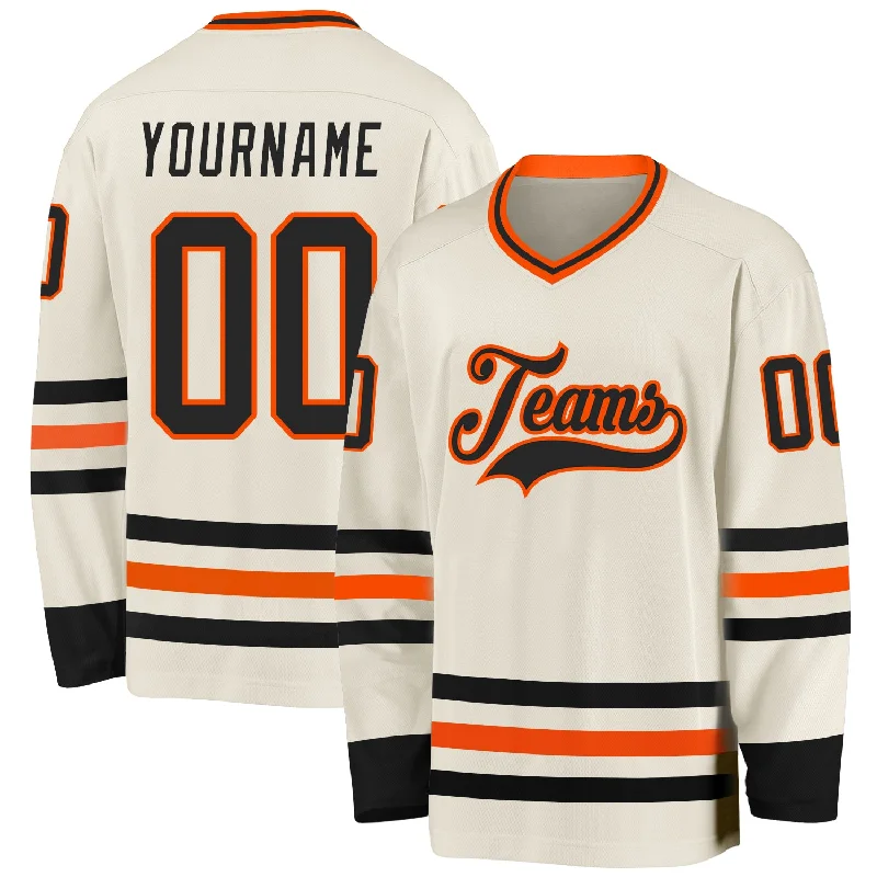 Affordable Hockey Jerseys for Recreational Players-Custom Cream Black-Orange Hockey Jersey