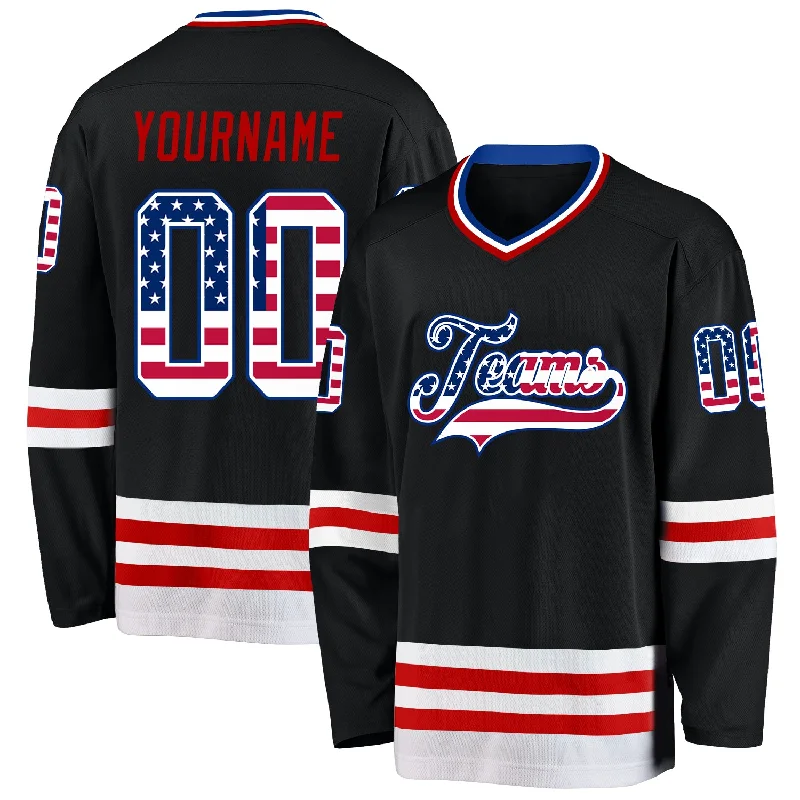 Pro-Style Hockey Jerseys for Fans and Teams-Custom Black USA Flag Royal-Red Hockey Jersey