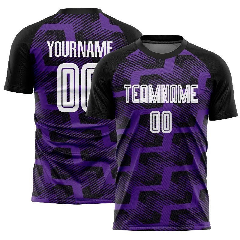 Soccer Jerseys with Moisture-Wicking Technology-Custom Black White-Purple Line Sublimation Soccer Uniform Jersey