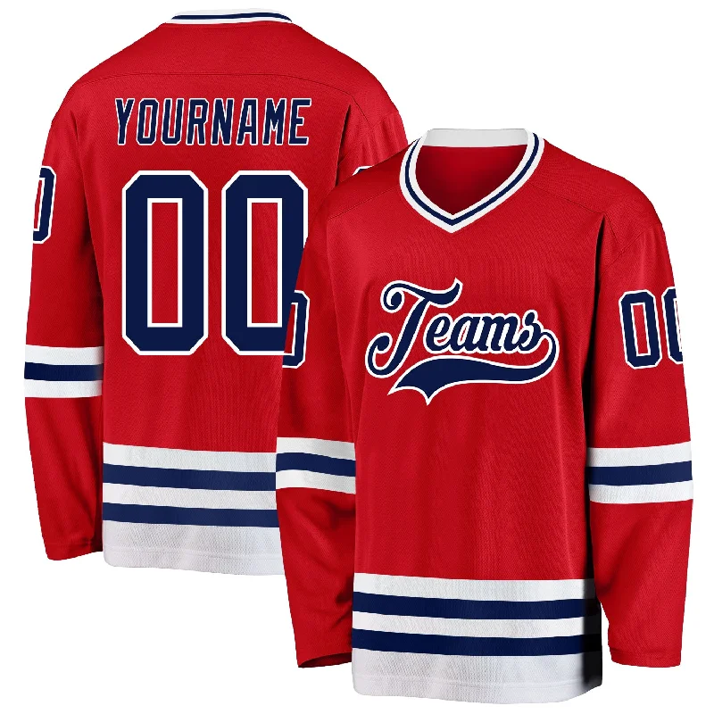 Mesh Hockey Jerseys for Breathable Comfort-Custom Red Navy-White Hockey Jersey