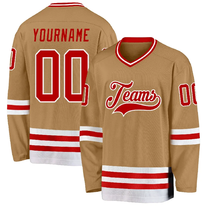 Ice Hockey Jerseys with Full Sleeve Coverage-Custom Old Gold Red-White Hockey Jersey