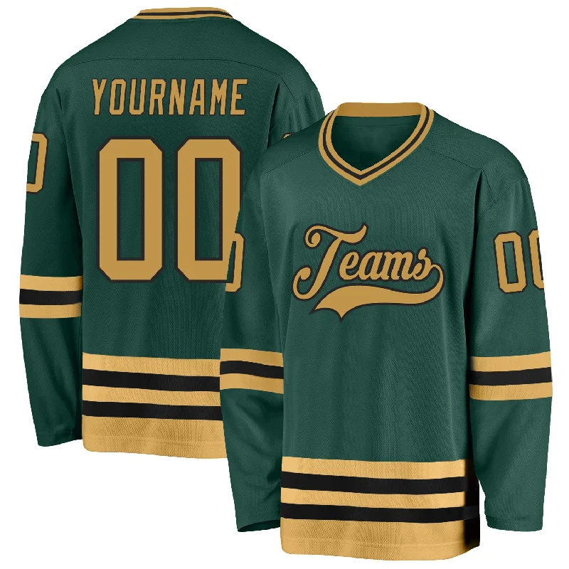 Classic Design Hockey Jerseys for Retro Lovers-Custom Green Old Gold-Black Hockey Jersey