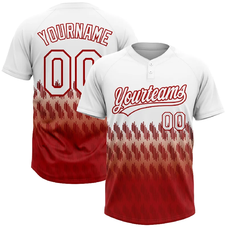 Softball Jerseys with Reinforced Stitching for Durability-Custom White Red 3D Pattern Lines Two-Button Unisex Softball Jersey