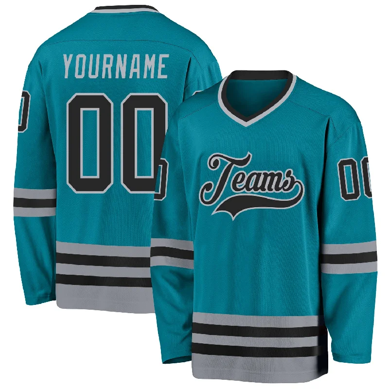 Fully Customizable Hockey Jerseys for Clubs-Custom Teal Black-Gray Hockey Jersey