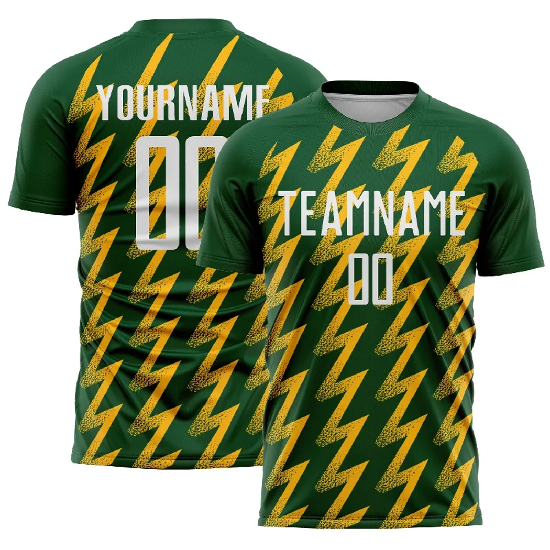 Soccer Jerseys with Piping for Traditional Style-Custom Green White-Gold Zigzag Shape Sublimation Soccer Uniform Jersey