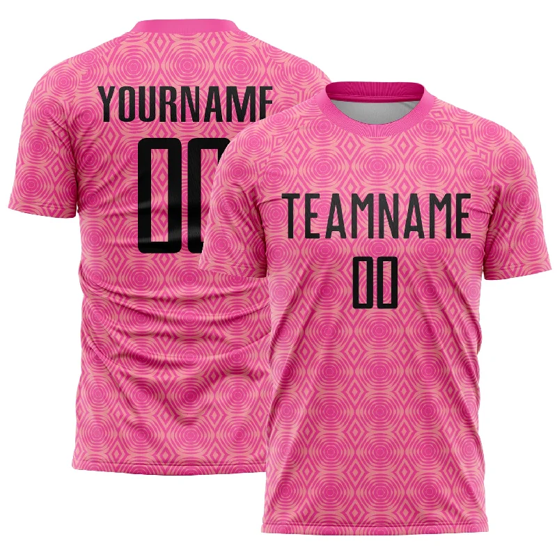 Soccer Jerseys with Slim Cut for Athletic Look-Custom Pink Black-Medium Pink Geometric Shapes Sublimation Soccer Uniform Jersey