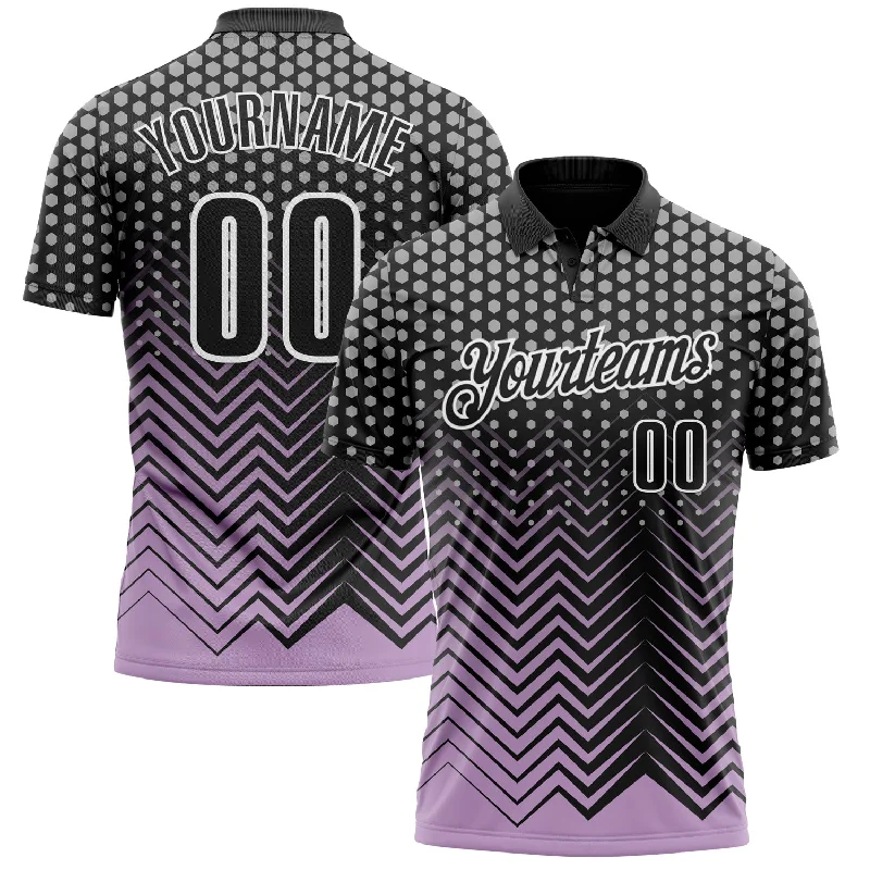 Custom Golf Polo Shirts for Team Spirit Wear-Custom Black Light Purple-Gray 3D Bowling Geometric Shape Performance Polo Shirt