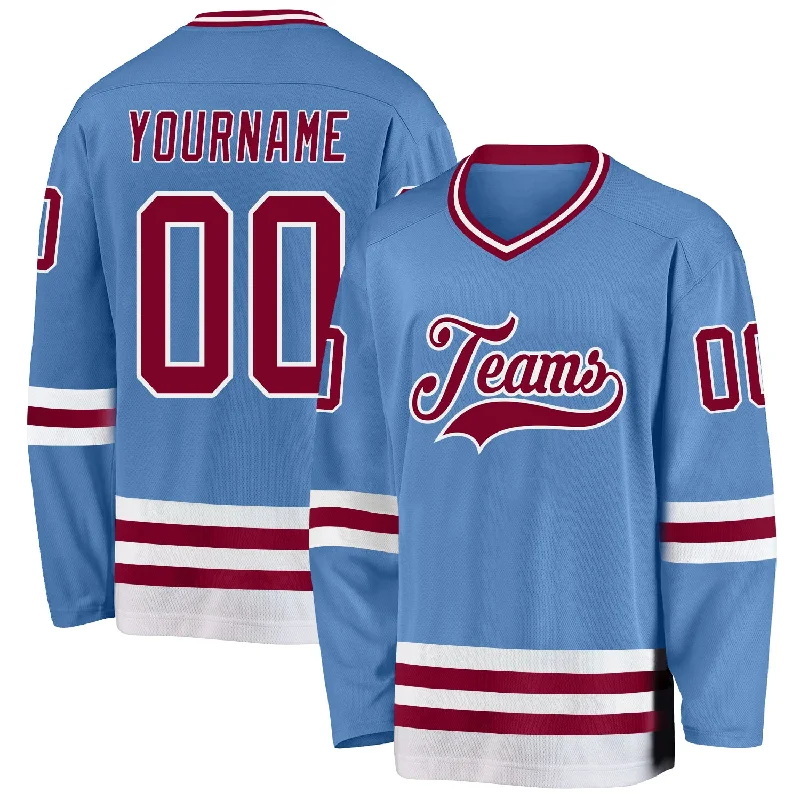 Women's Fit Hockey Jerseys for Ice Hockey-Custom Light Blue Maroon-White Hockey Jersey