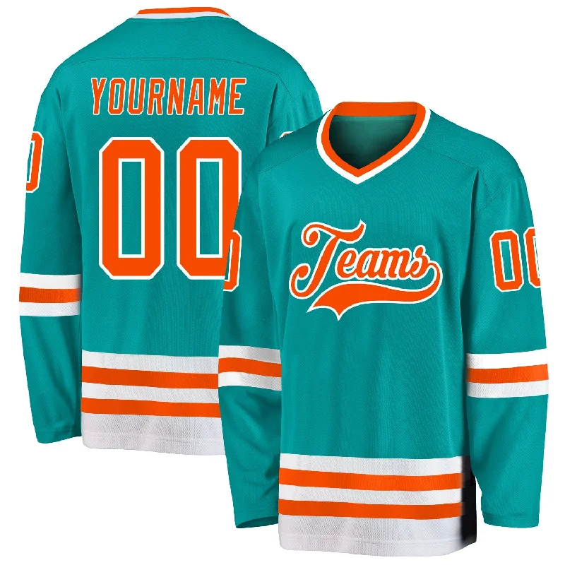 Stylish Hockey Jerseys for Casual Wear-Custom Aqua Orange-White Hockey Jersey