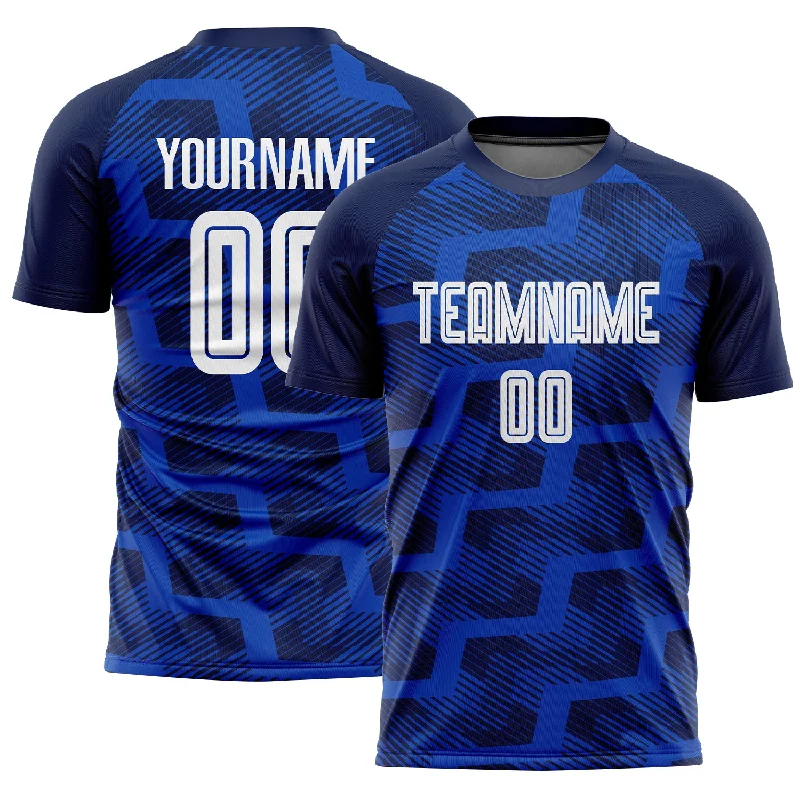 Soccer Jerseys with Modern Cut for Comfortable Fit-Custom Navy White-Thunder Blue Line Sublimation Soccer Uniform Jersey