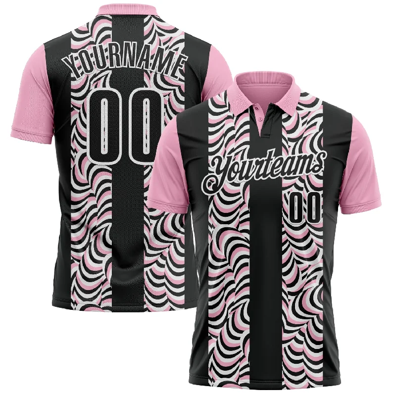 Durable Golf Polo Shirts with Reinforced Stitching-Custom Black Light Pink-White 3D Bowling Geometric Shape Performance Polo Shirt